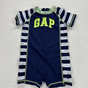 GAP Kids Navy and White One Piece Striped Rash guard Sz 12-18M